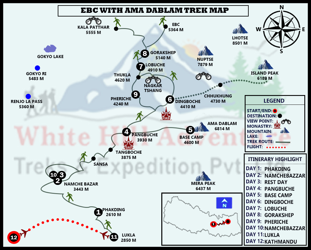 Ama Dablam Expedition in Nepal – 30 days Map