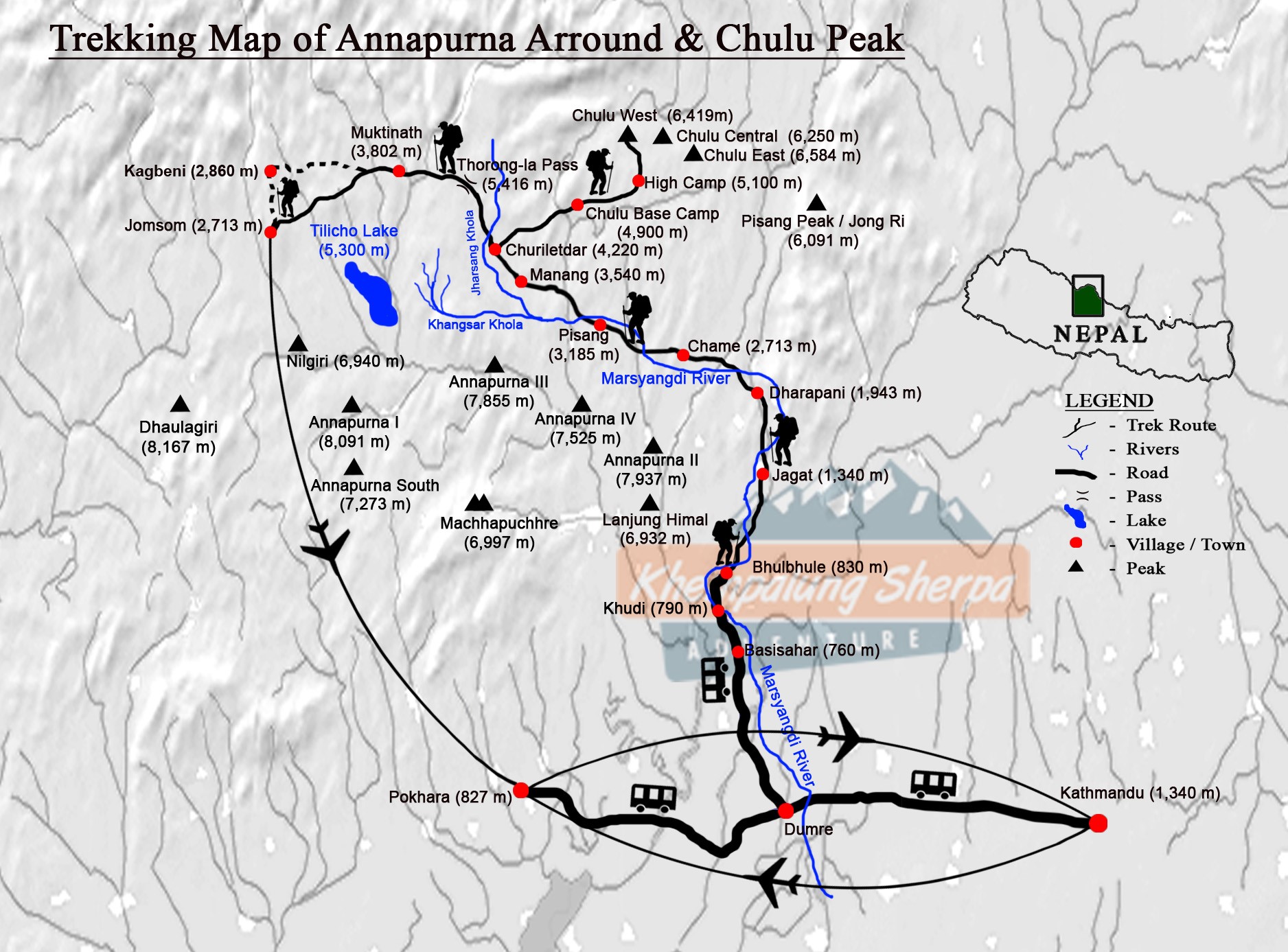 Chulu West Peak Climbing – 27 days Map