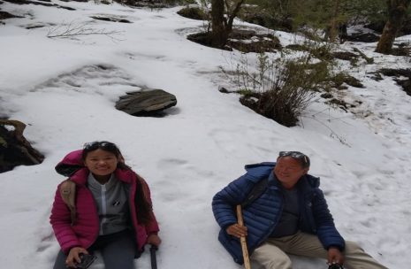 Taking rest on Glacier of Ghorepani Trekk