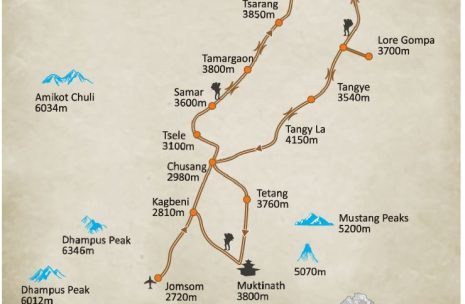 Upper Mustang Trek route Map in Nepal