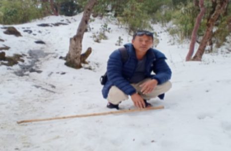 Chij gurung on Glacier in Ghorepani Trek
