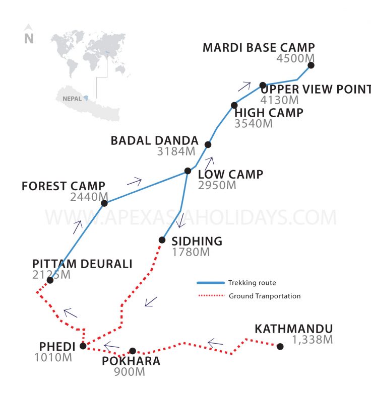 Mardi Hiimal Trek – 7 days Map