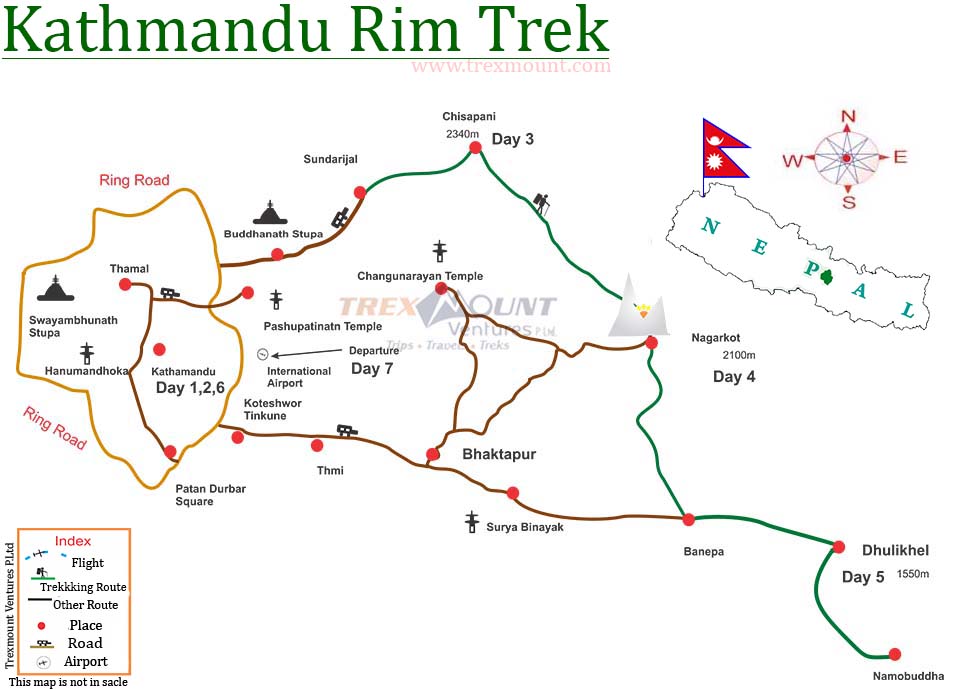 Kathmandu Valley Rim Hiking – 7 days Map